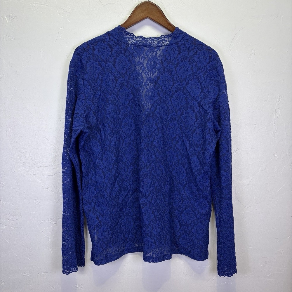 Vintage Dialogue Woman's Lace Blouse Cardigan Size L Royal Blue Feminine Layer‎ - Picture 2 of 12